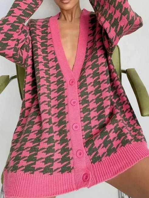 'Morraine' Checkered Long Sleeve Cardigan - Celes Fashion